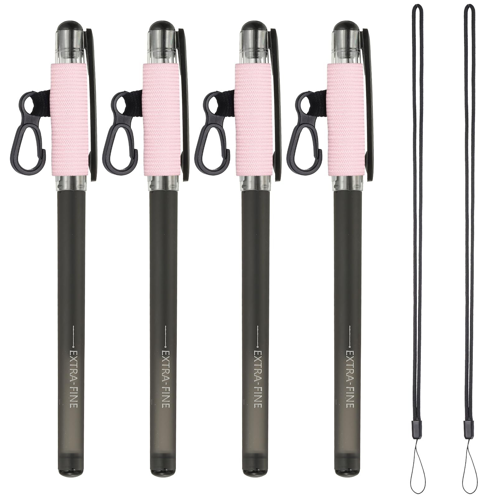 PATIKIL 4Pcs Elastic Pen Holder with 2 Lanyards, Anti Lose Portable Pen Holder for Necklace Carpenters Teachers Construction Workers, Light Pink