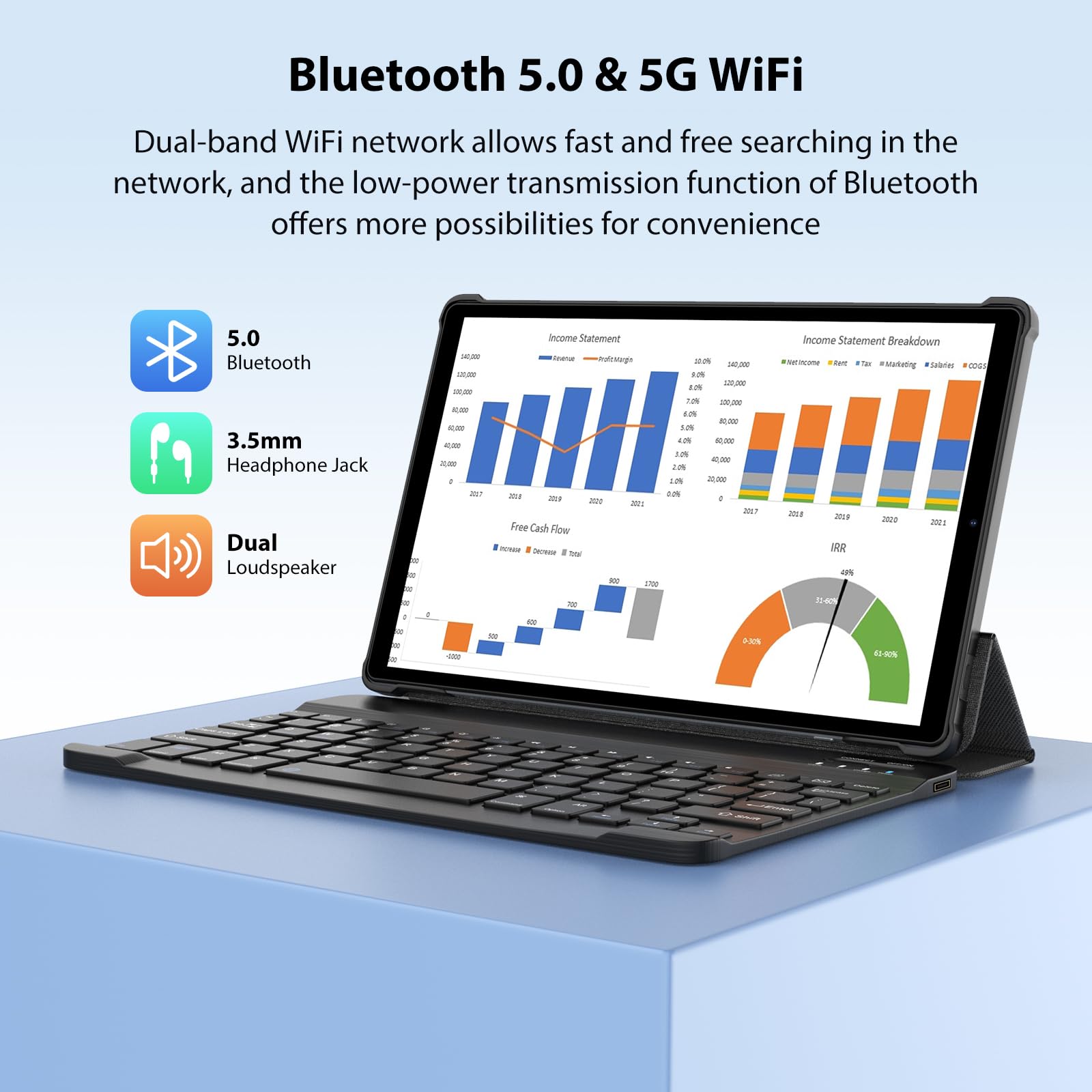 WISDTECHO Tablet 10.4 Pollici con Tastiera, Android 15 Tablet con 36GB RAM+256GB ROM(TF 1TB), 5G WiFi, IPS 2K HD, 8000mAh, Octa-Core, 13MP+8MP, Bluetooth 5.0, Tablets in offerta e Mouse,Custodia, Nero