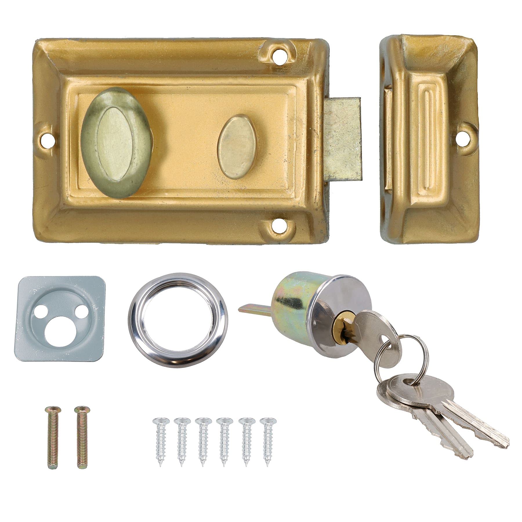 Brass Finish Door Lock Night Latch Rim Yale Type Cylinder Standard Security Latch