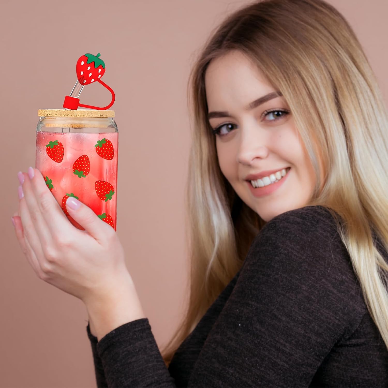 Reallnaive Strawberries Iced Coffee Cup, Gifts for Women, 16 oz