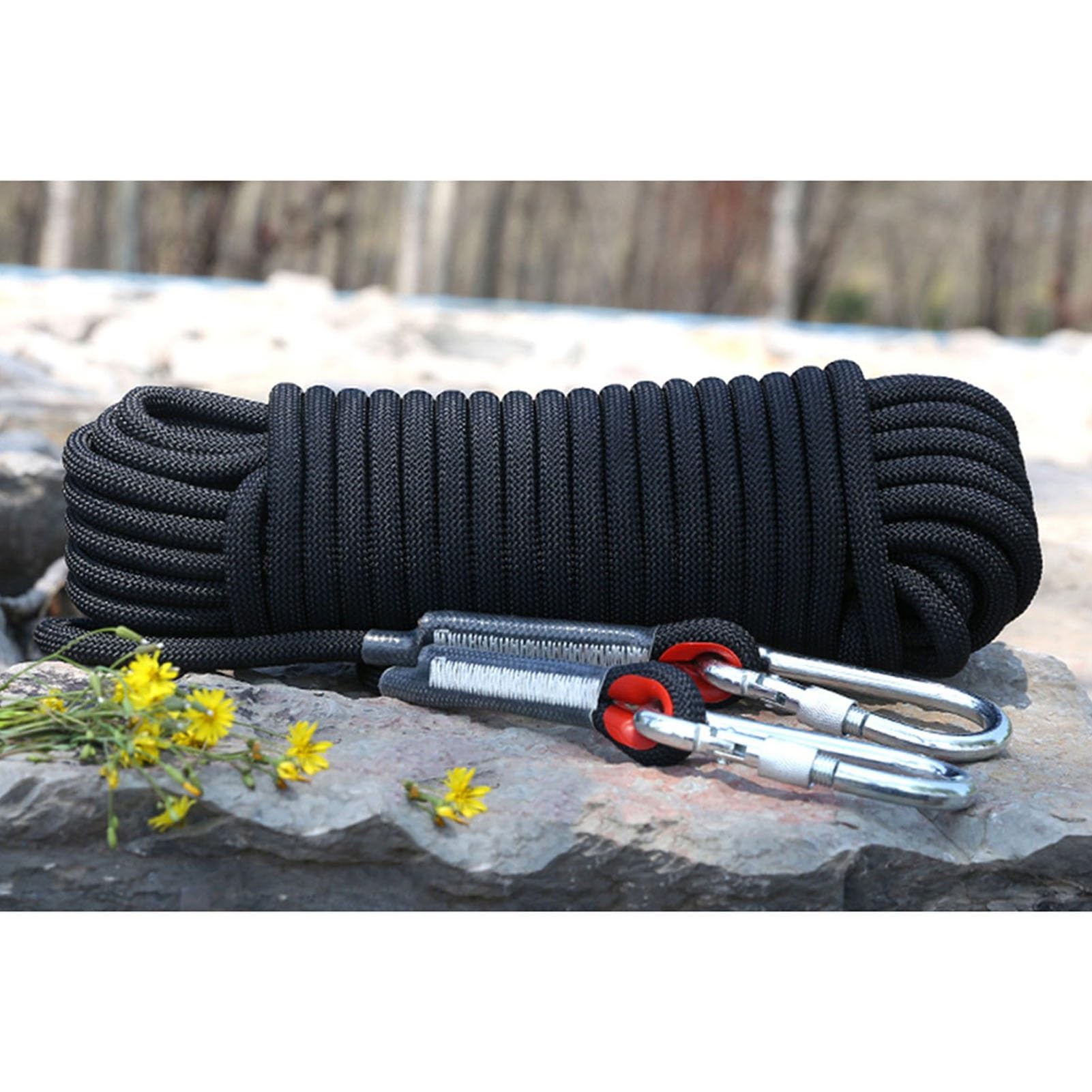 Outdoor-Kletterseil, 10 mm Durchmesser, 9,8 m, 25 m, 50 m, 100 m, 150 m, 199,9 m, statisches Kletterseil, Nylonseil, Eiskletterausrüstung, Feuerrettung, Fallschirmseil mit 2 Stahlhaken