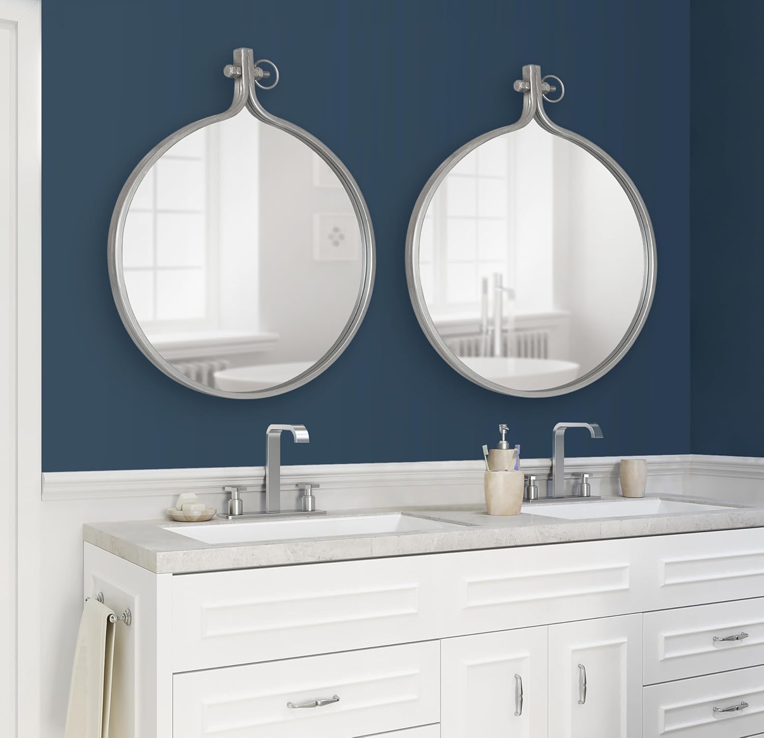 Kate and Laurel Yitro Round Metal Wall Mirror, 23.5 x 28.5, Silver, Farmhouse Wall Decor for Any Room