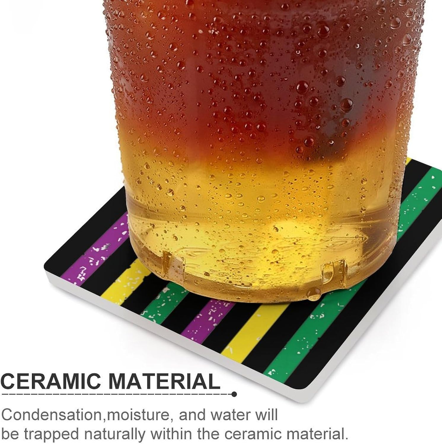 Mardi and Gras U.S. Flag Funny Ceramic Coasters for Drinks Absorbent Cup Holder Tabletop Protector with Cork Base