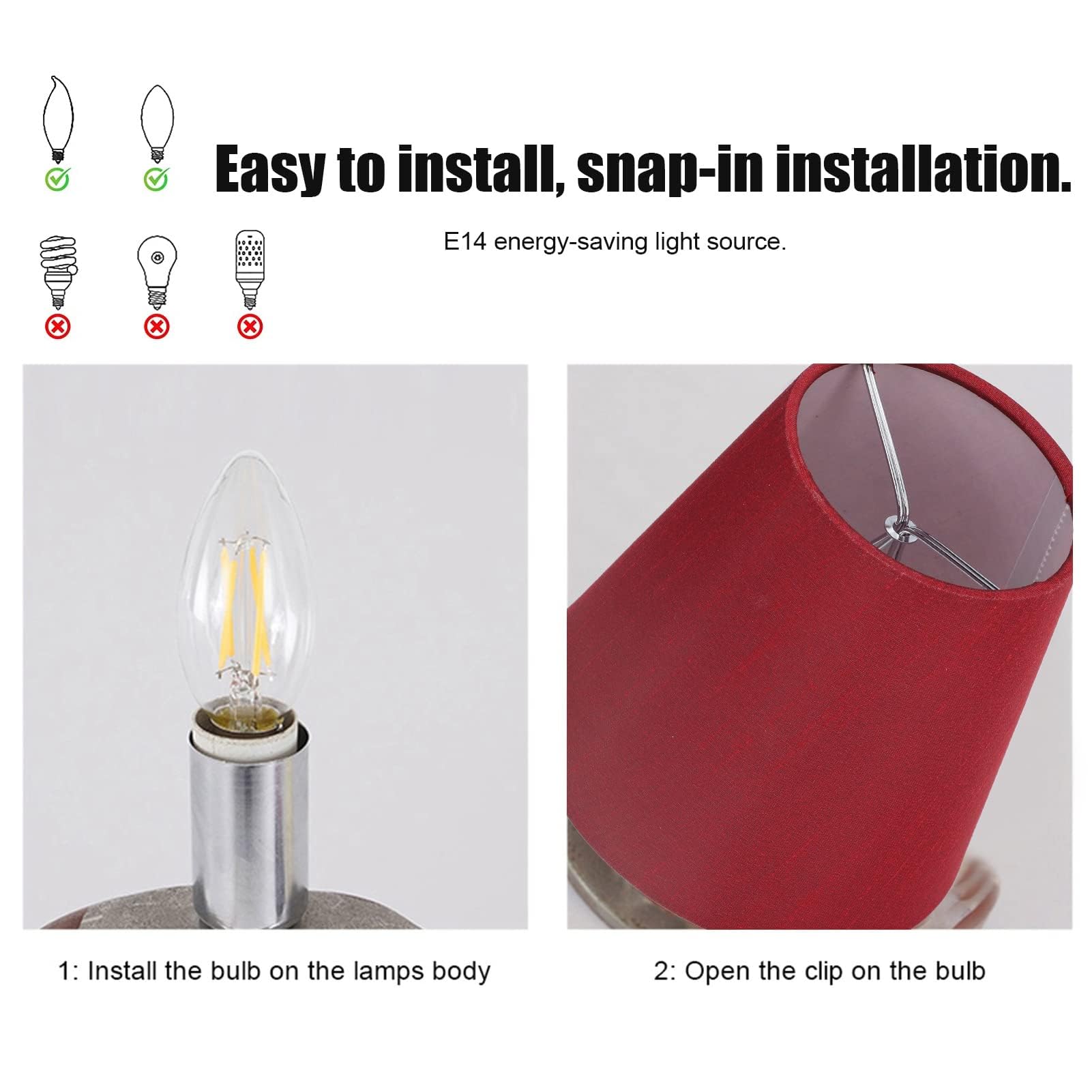 Small Lamp Shade Set of 6, Chandelier Lamp Shades for Table Lamps Small Lamp Shades Clip on Bulb for Home Bedroom (Wine Red) - Image 3