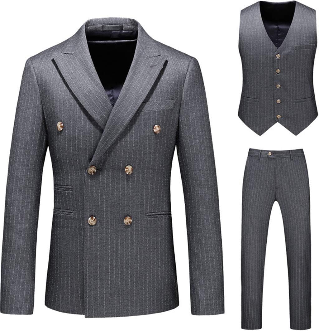 Mens Slim Fit Grey Pinstrip Double Breasted 3 Pieces Suits