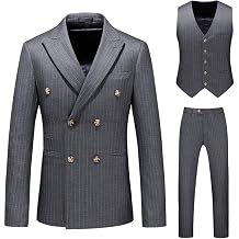 Mens Slim Fit Grey Pinstrip Double Breasted 3 Pieces Suits