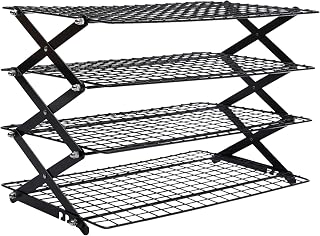 4-Tier Collapsible Cooling Rack, Stackable Cooking Cooling Rack, Adjustable Upgraded Foldable Grill Shelf for Cookies Roasting Drying Wire Party Camping