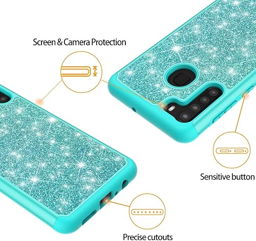 Miniatura 3 de Funda diseñada para Galaxy A21, funda Samsung A21 para niñas y mujeres, funda resistente con purpurina brillante para Samsung Galaxy A21 (verde