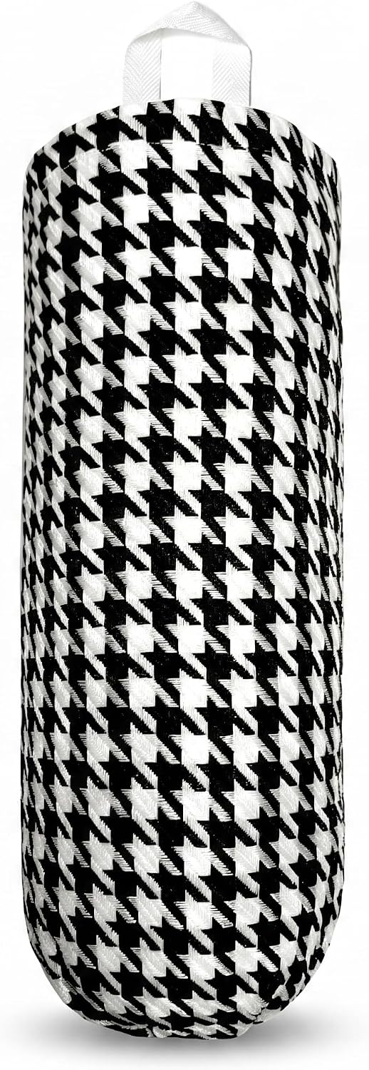 Plastic Bag Holder, Wall Mount Grocery Bag Dispenser, Yarn-dyed Houndstooth Reusable Bag Organizer for Kitchen, Under Sink, Pantry, Black Houndstooth Minimalist Storage