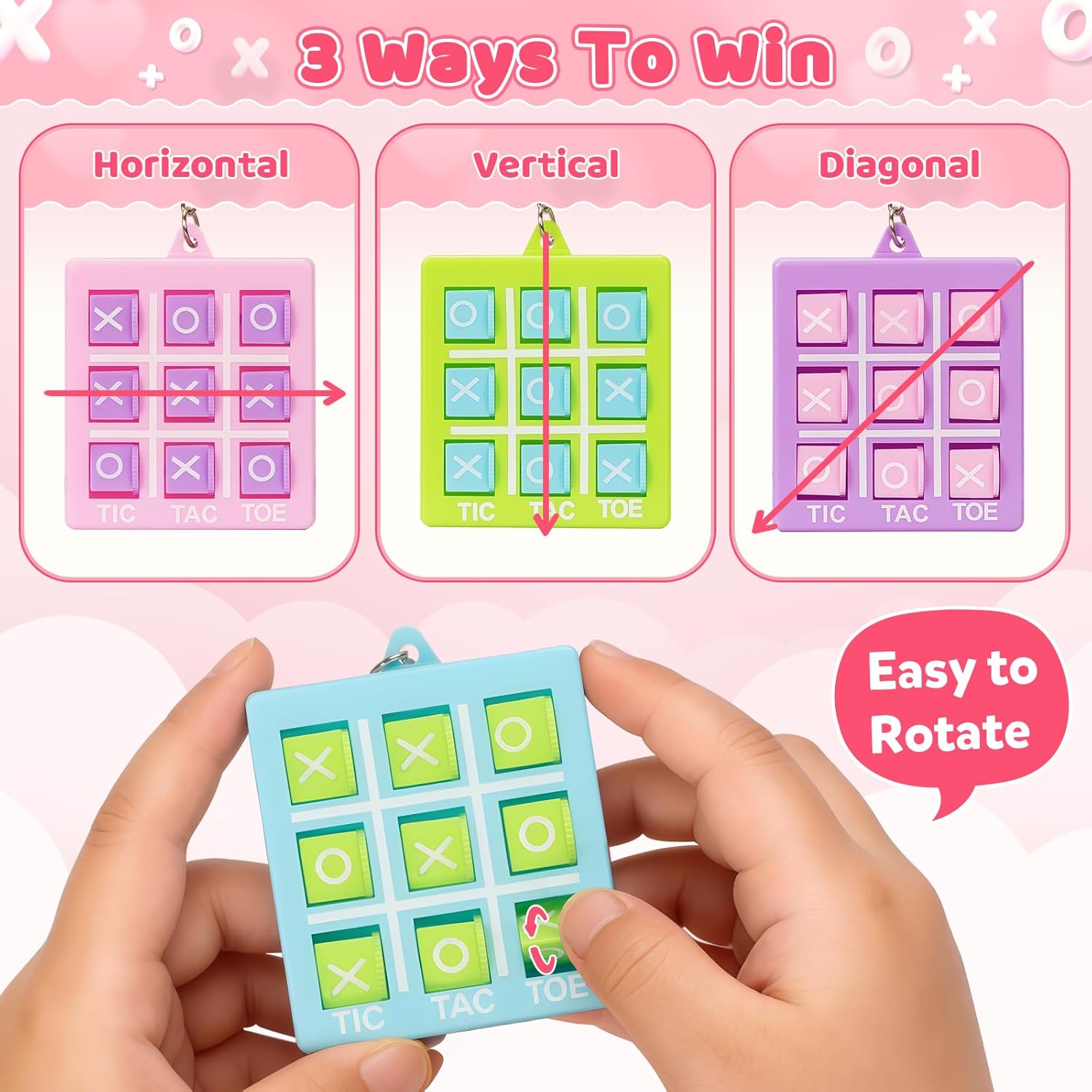 Valentines Day Cards for Kids School, 24 Packs Valentines Day Gifts with Tic Tac Toe Keychains, Ideal Kids Exchange Gifts for Classroom, Perfect Valentines Party Favors for Kids Boys Girls