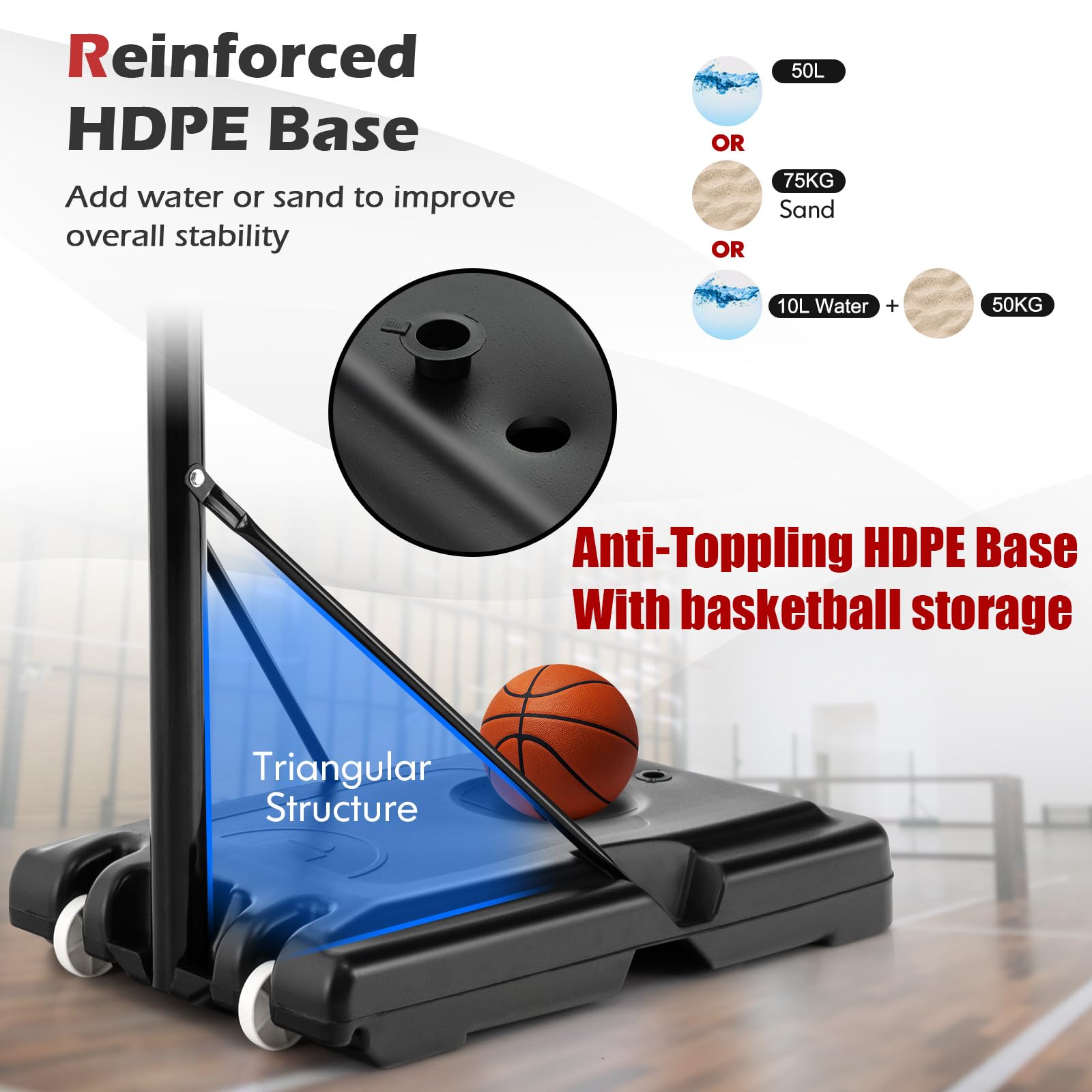 KOMFOTTEU tragbarer Basketballständer, Basketballkorb mit Ständer 130-305cm höhenverstellbar, Basketballanlage 12 Stufen verstellbar für Kinder & Erwachsene, Basketball Korbanlage mit Rollen