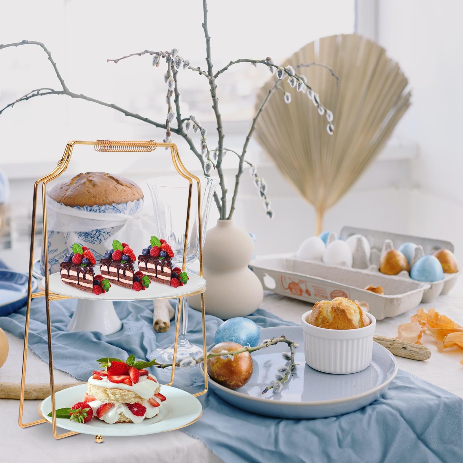 HOMSFOU Espositore per Torte in Ferro a 2 Livelli, Supporto Decorativo per Dessert e Frutta, Portaoggetti Salvaspazio per Cucina e Tavola