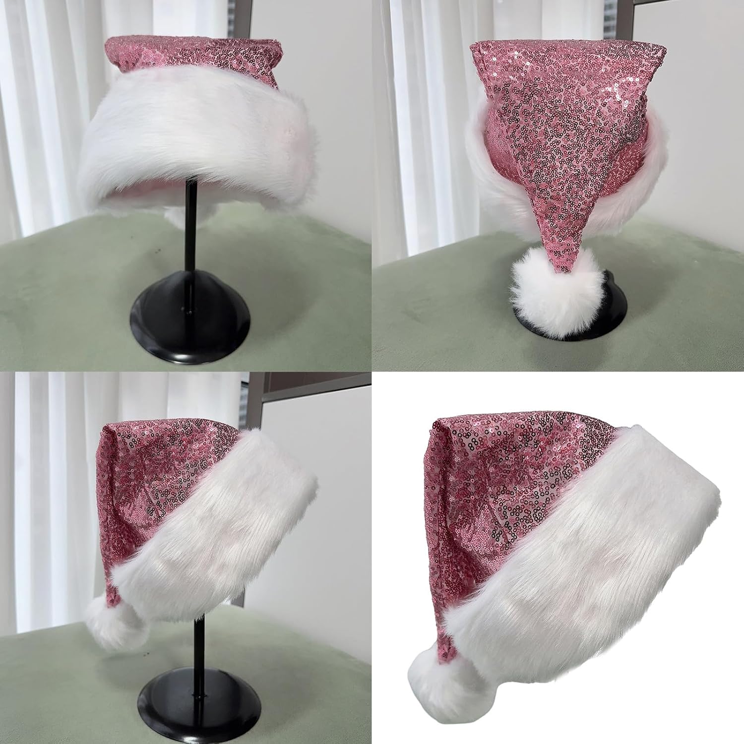 hejhncii Sequins Christmas Party Hat Christmas Holiday Party Costume Hat for Women Girl Birthday Valentines Headgear