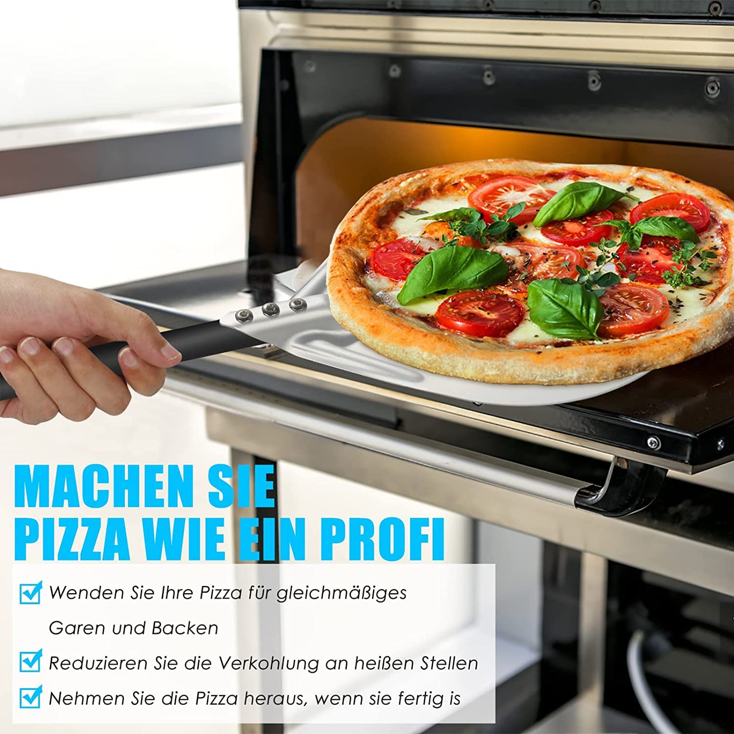 Pelle à pizza perforée 7" - Pelle à pizza en aluminium anodisé dur avec poignée en métal de 52 cm - Pour barbecue ou four à pizza