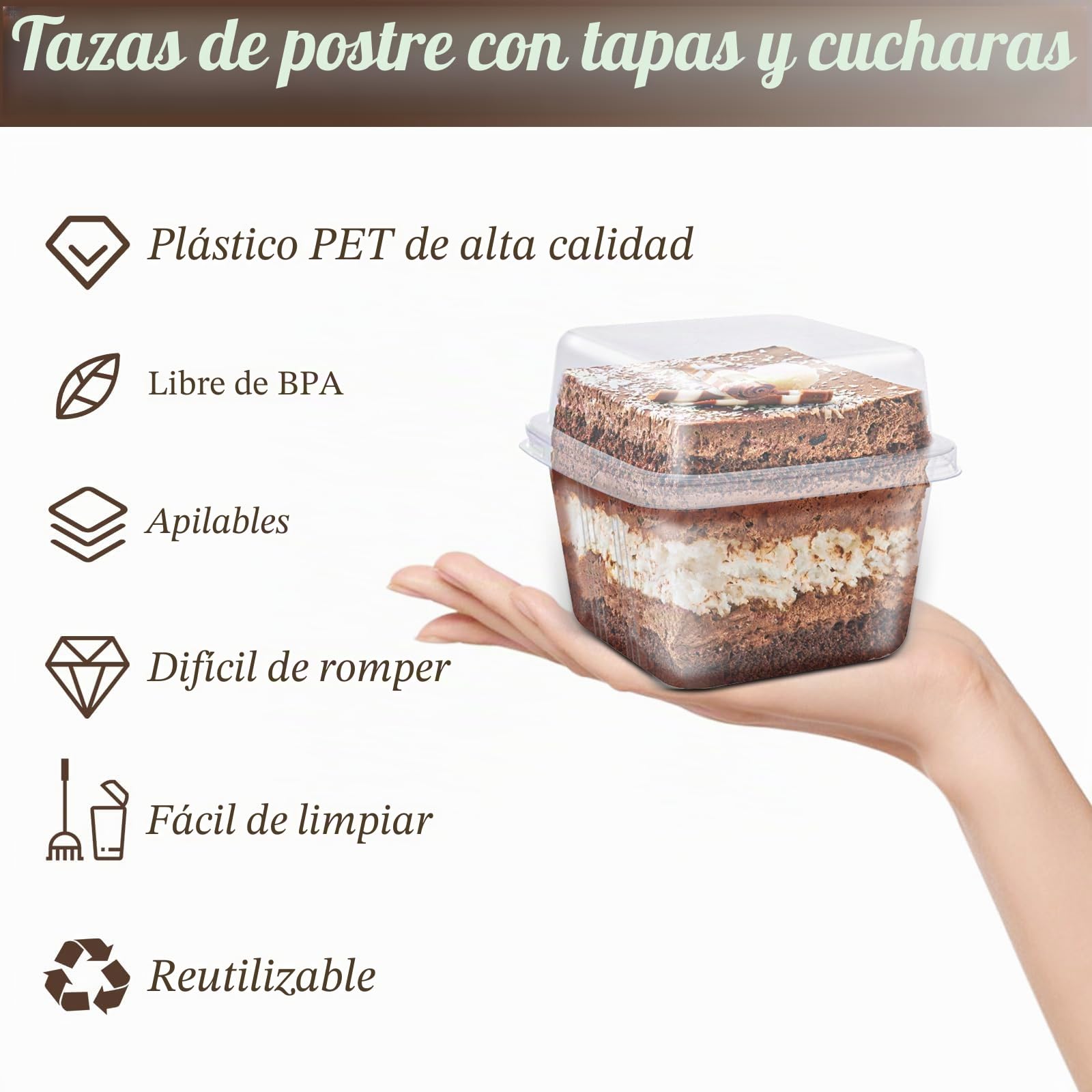 100 tazas de postre con tapas, 300 ml/283.5 g de plástico con cucharas, taza de postre transparente para aperitivos de postre reutilizable para servir postres, aperitivos, mousse