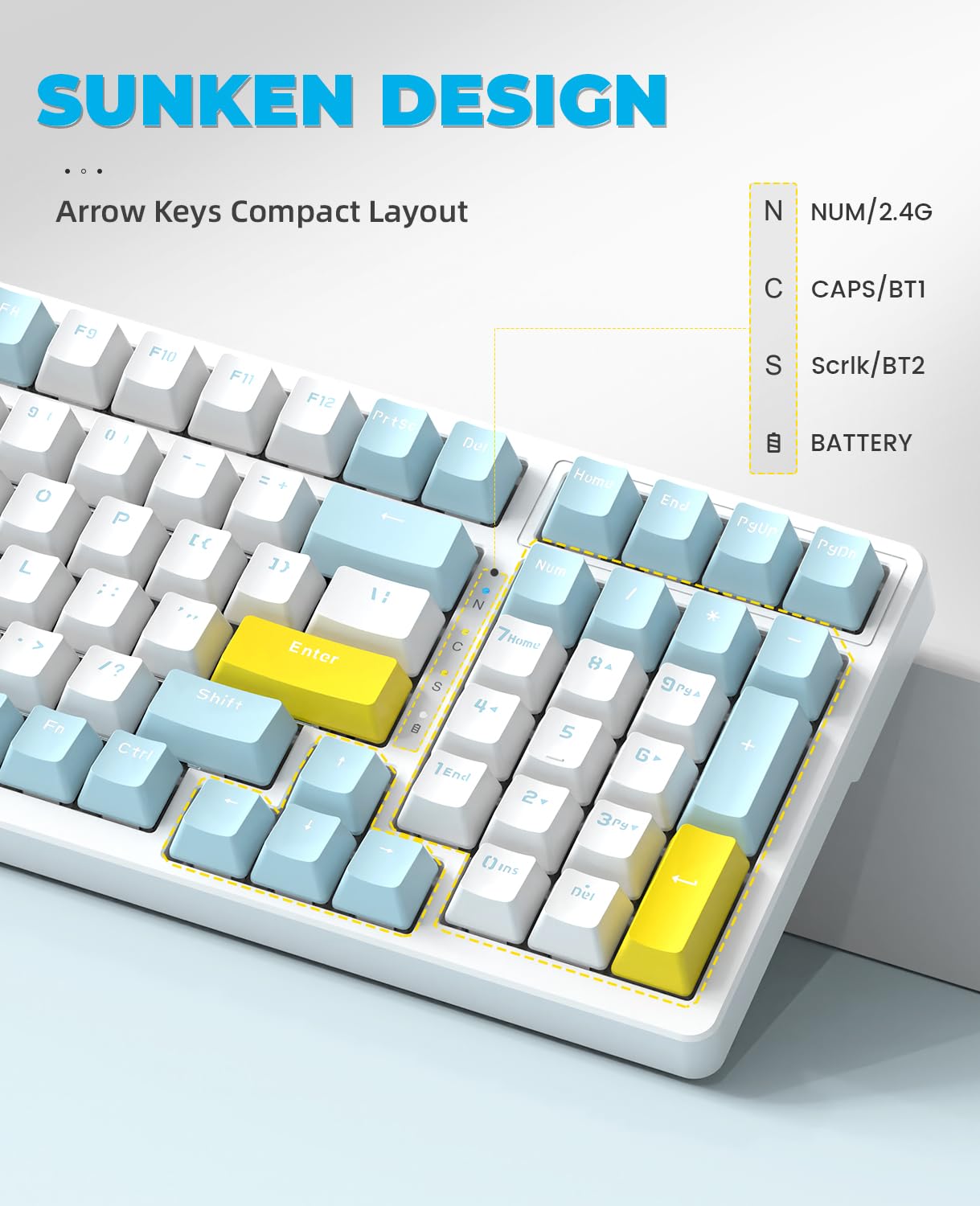 Amazon.com: ZIYOU LANG 96% 無線機械遊戲鍵盤2.4G USB+Type-c /BT5,可