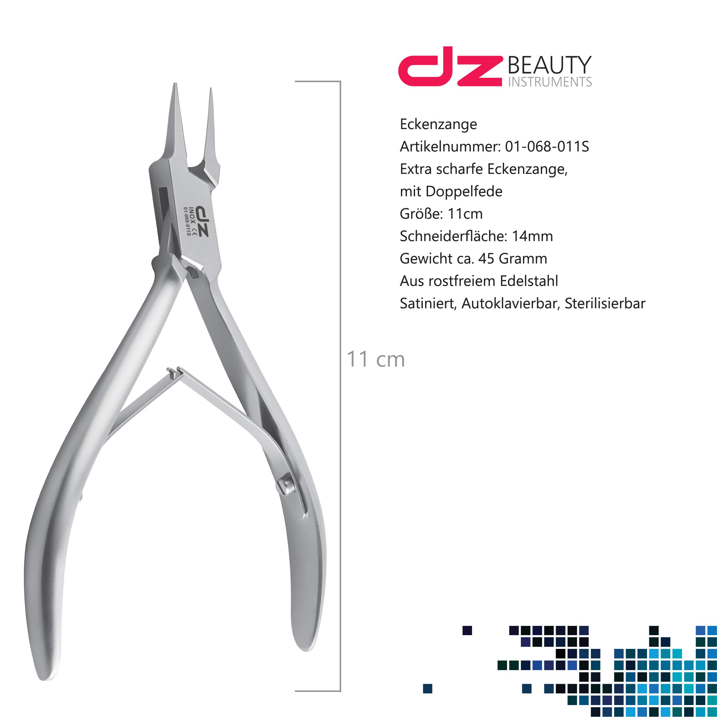 DZ Eckenzange Extrem Spitz-Podologie-Werkzeug für Arbeiten bis in den Nagelfalz-aus rostfreien Edelstahl (10cm) | Extra scharfe Nagelzange, Für eingewachsene Zehennägel, Nagelfalz und Podologie, Sterilisierbar, Doppelfeder