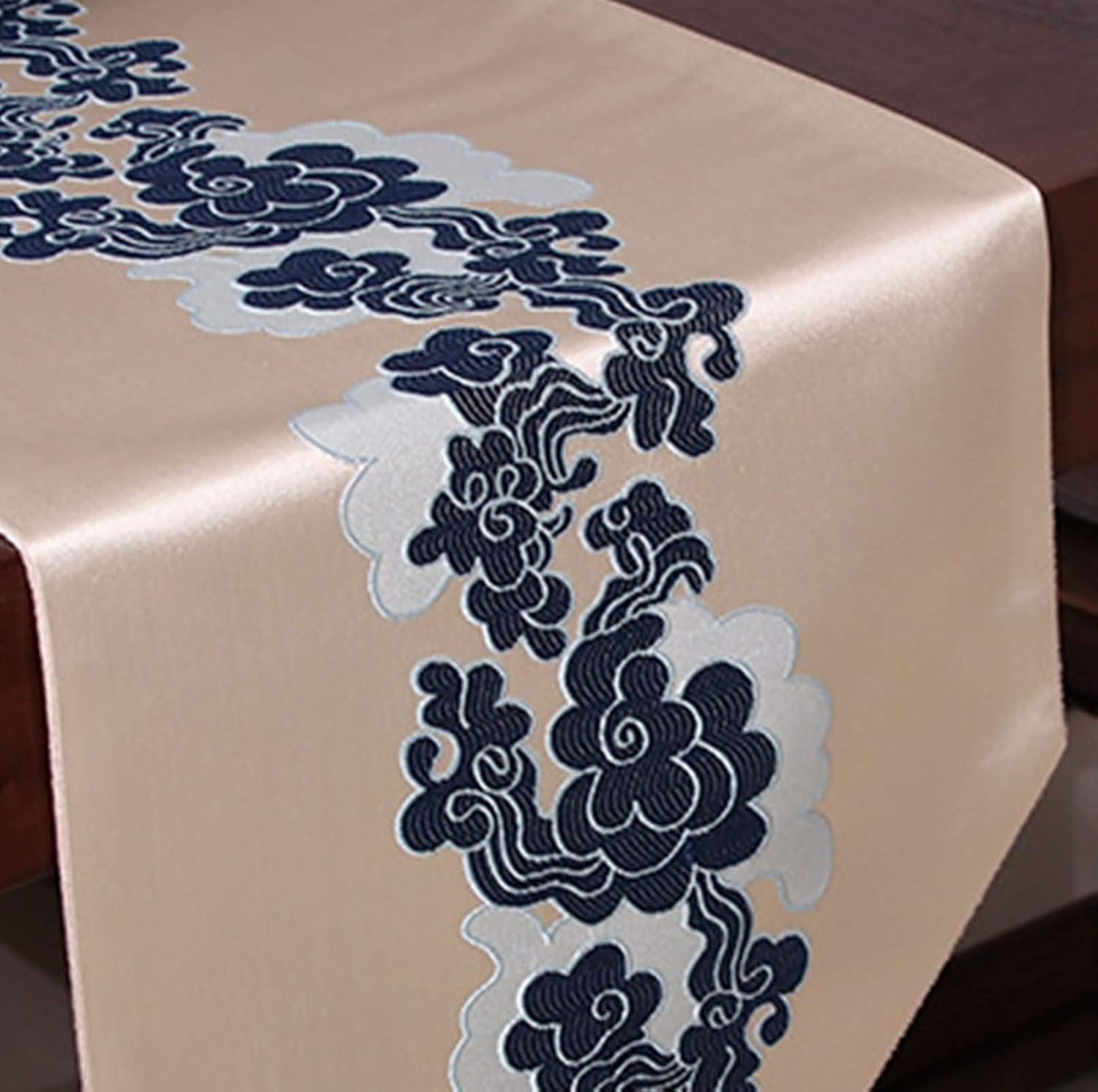 Table Runner Elegant,33x210CM,Flowers with Tassel Autumn Table Runner Polyester,Table Runners Blue