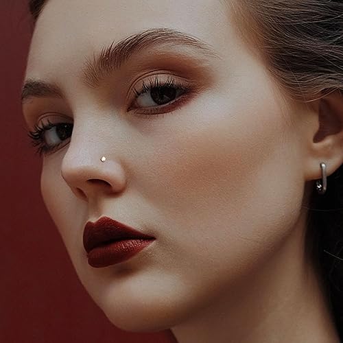 Miniatura 7 de THUNARAZ Anillos de nariz de 20G para mujeres y hombres, acero inoxidable 316L CZ D en forma de anillos de nariz joyería