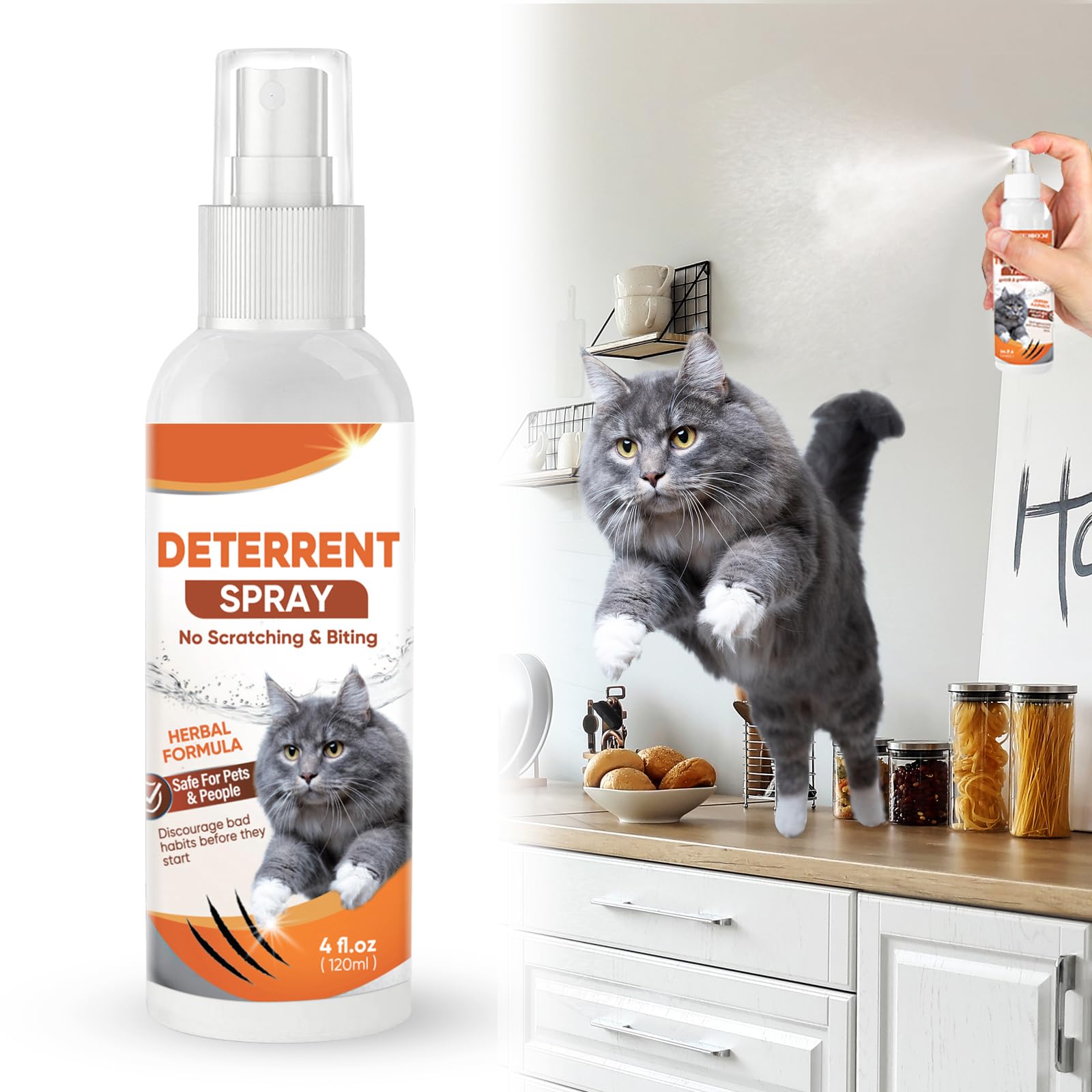 Repellente per Gatti, Repellente Gatti e Spray AntiGraffio per Gatti Divano,Dissuasore per Gatti&Cani per la Protezione del Divano del Pavimento dei Mobili-120 ML