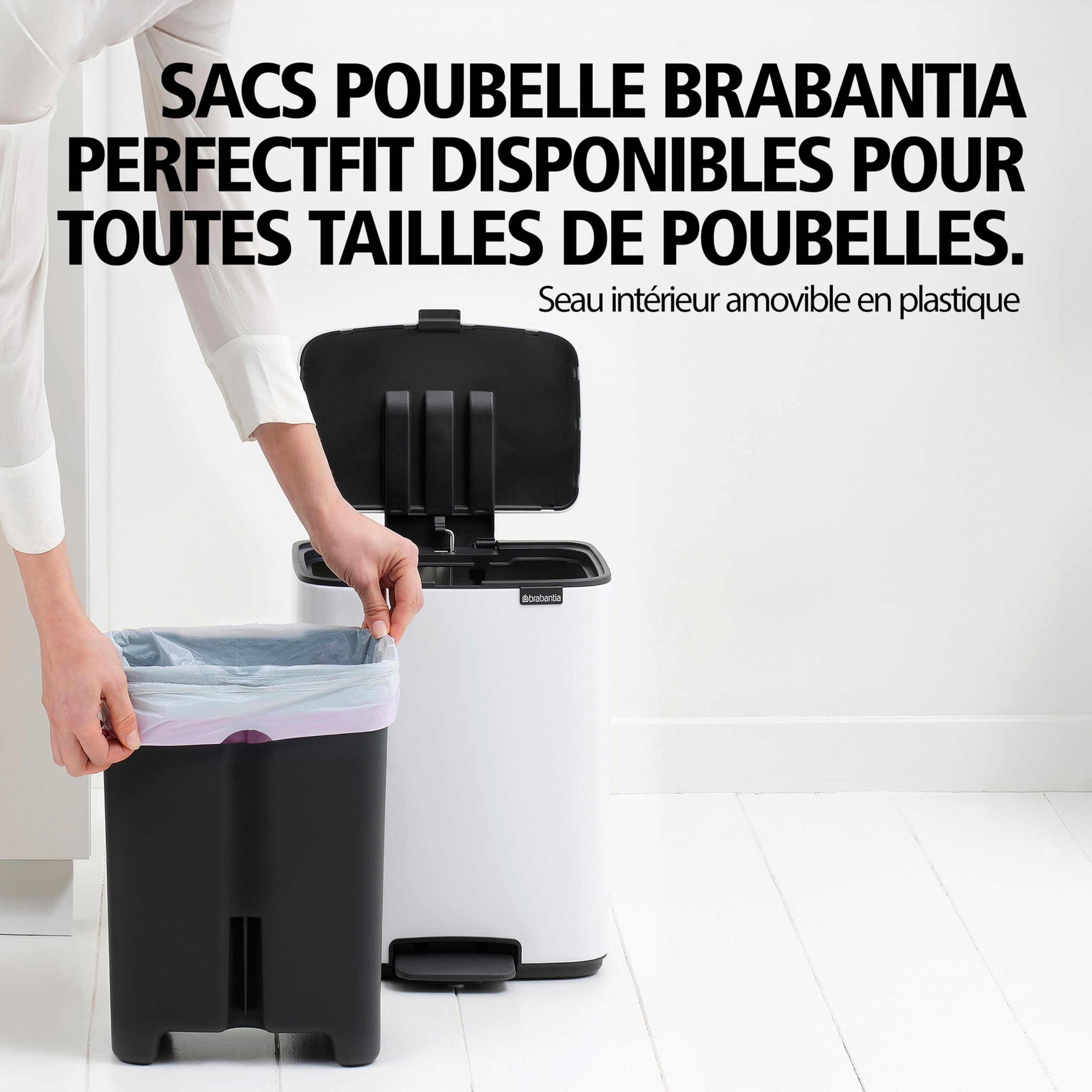 Brabantia Poubelle Bo 30L (Beige) – Poubelle cuisine à pédale à fermeture progressive – Système de tri des déchets facile à nettoyer avec seau amovible – Sacs-poubelle PerfectFit gratuits inclus