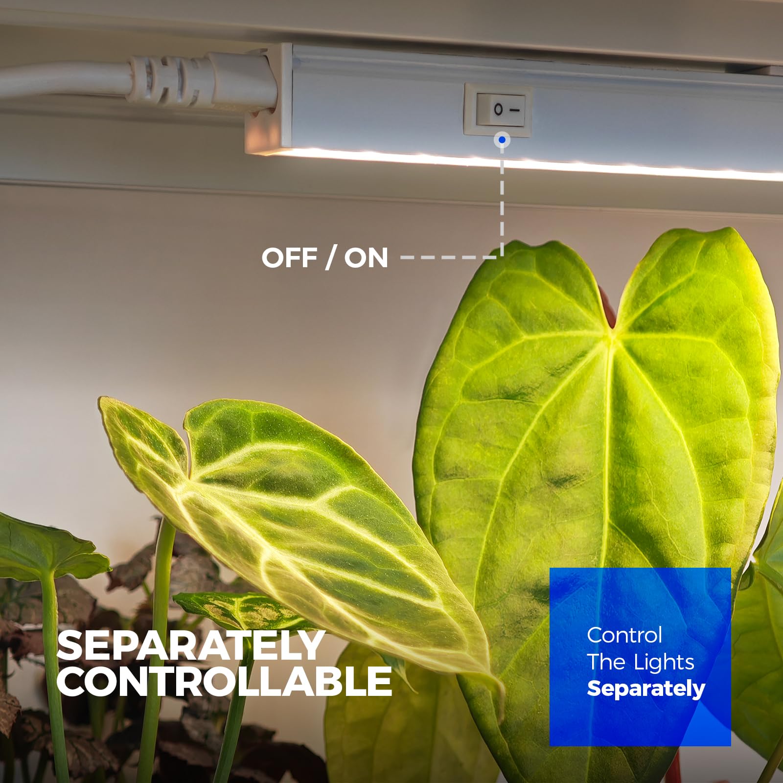 Barrina Lampada per Crescita T5, 59 cm, luce solare gialla a spettro completo, 40 W (4 x 10 W), lampade LED per piante 2FT con interruttore on/off, collegabili, serra, plug and play, 4 pezzi