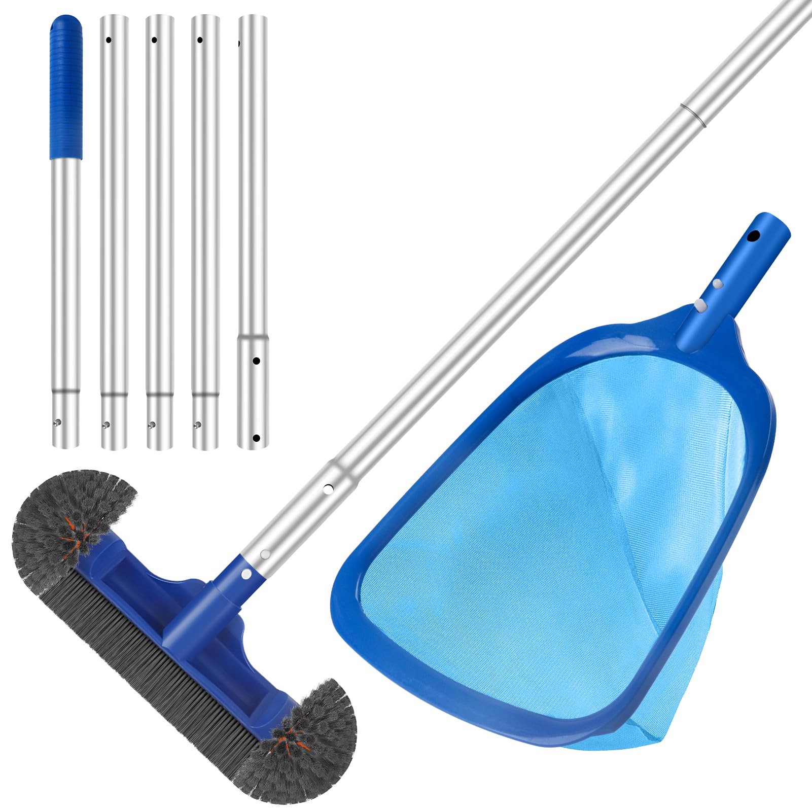 Swimming Pool Cleaning Kit Including 12.5 in Pool Brush Head,Ultra Fine Mesh Pool Leaf Skimmer Net with 76.5 Ft Adjustable Aluminum Pole for Remove Debris and Dirt-image-31