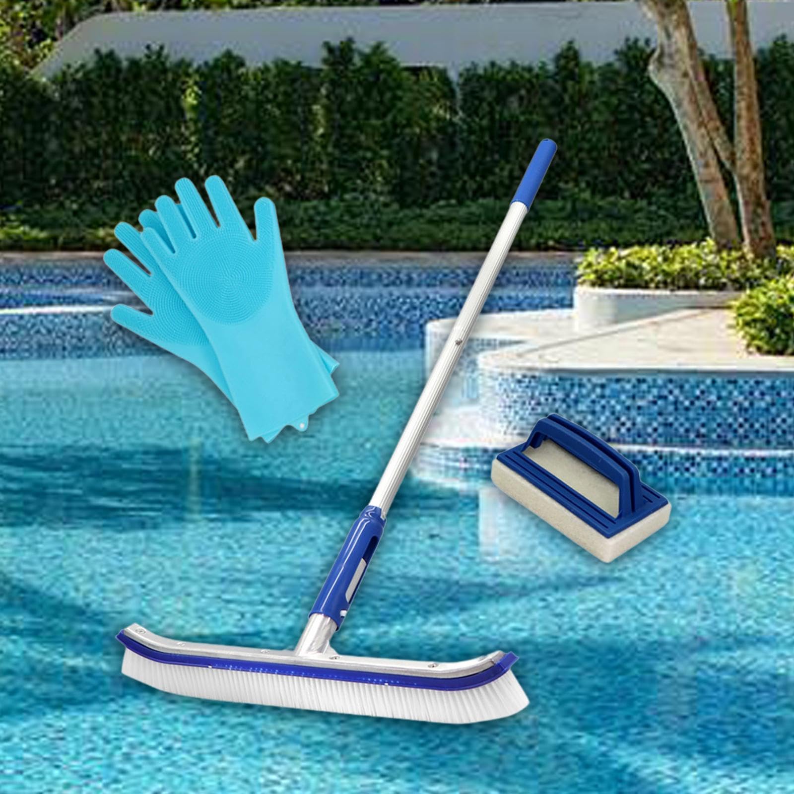 44 cm Poolreinigungsbürste mit Aluminiumstange, Teleskopierbar, Einfache Montage, für Poolwände, Fliesen Und Böden, Vielseitig Einsetzbar