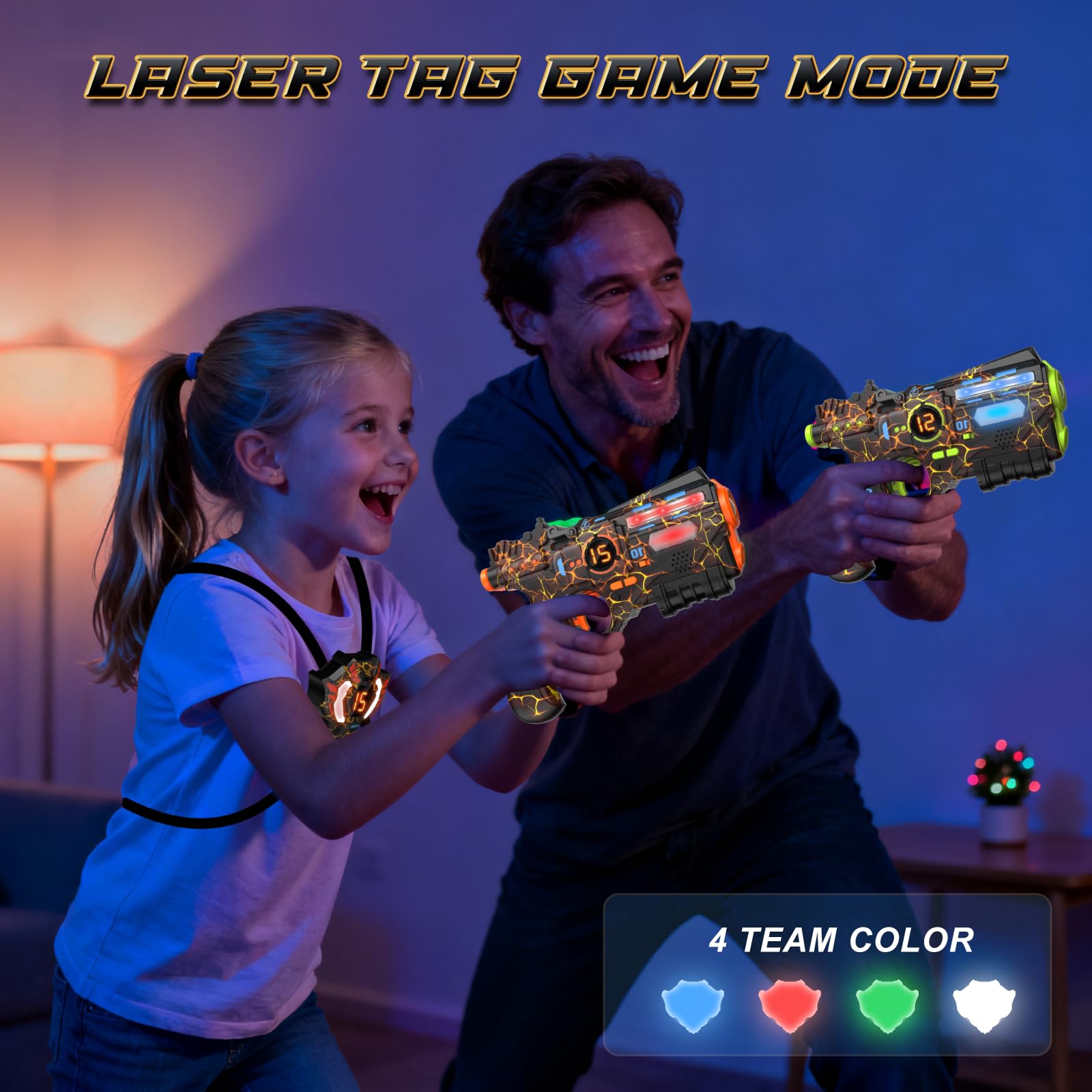VATOS Wiederaufladbares Infrarot Laser Tag mit Projektor, 2 Spieler Spielzeug Pistole mit digitaler LED-Punktanzeige, 2.4GHz Echtzeit-Daten-SYNC, perfektes Familien-Aktivitätsspielzeug für Kinder