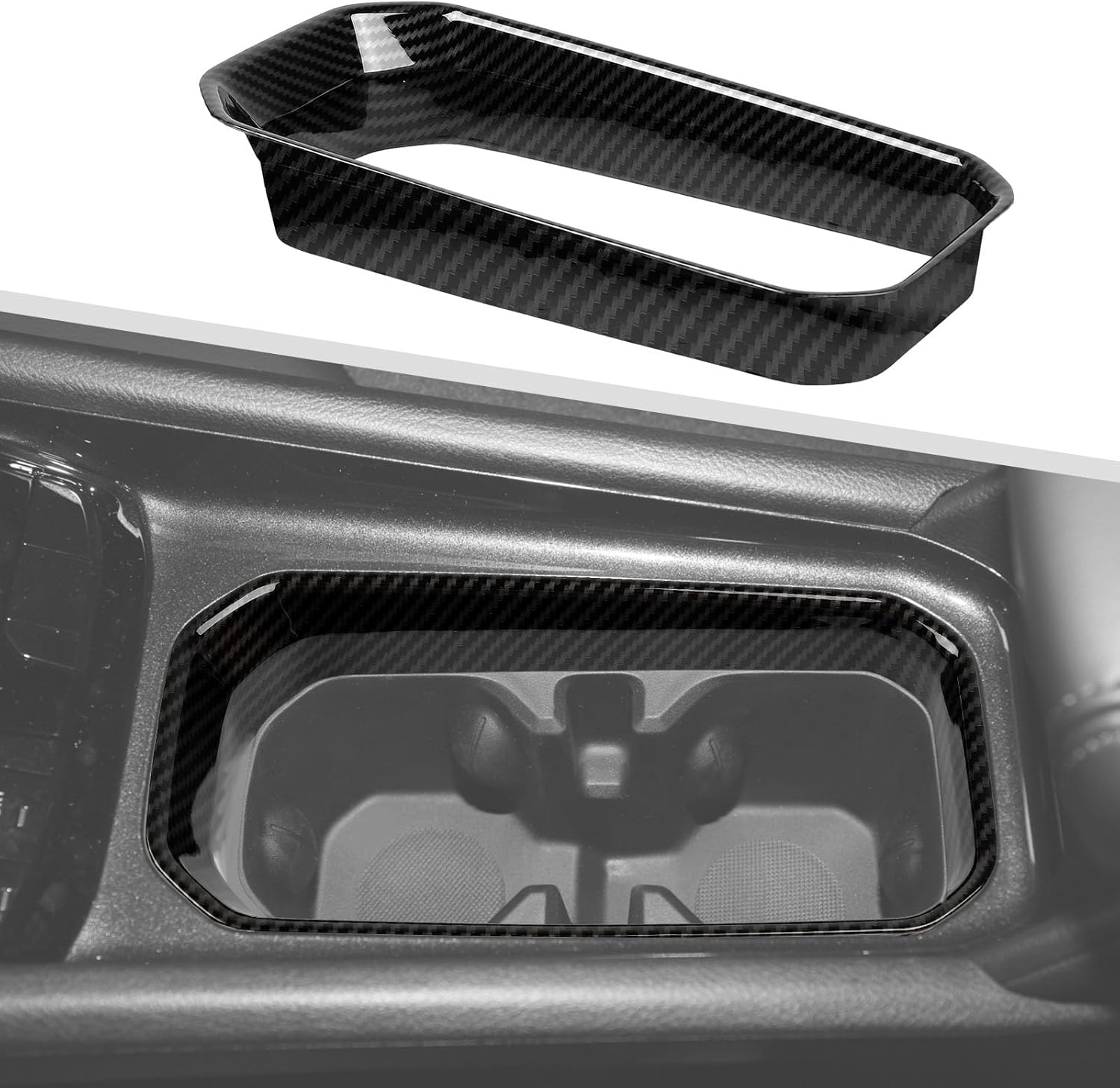 Jimen Fit for Jeep Compass 2021-2024, 1PC Front Cup Holder Cover Trim (Carbon Fiber)