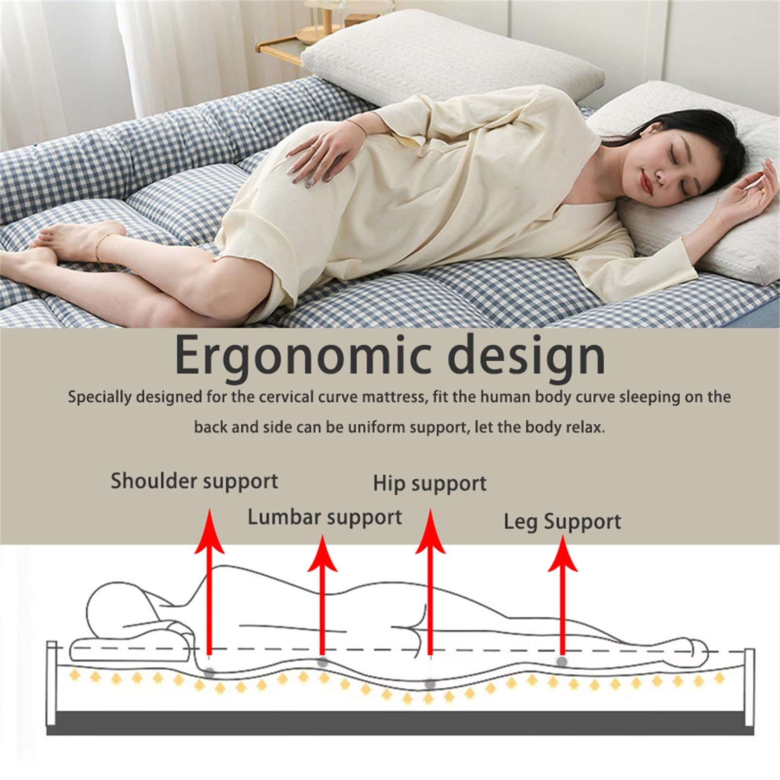 Materasso Giapponese da Pavimento, Materasso Futon Spesso, Materassino, Materasso Pieghevole Arrotolabile, Materasso for Dormitorio, Cuscino da Pavimento, Letto(Gray,80x200cm)