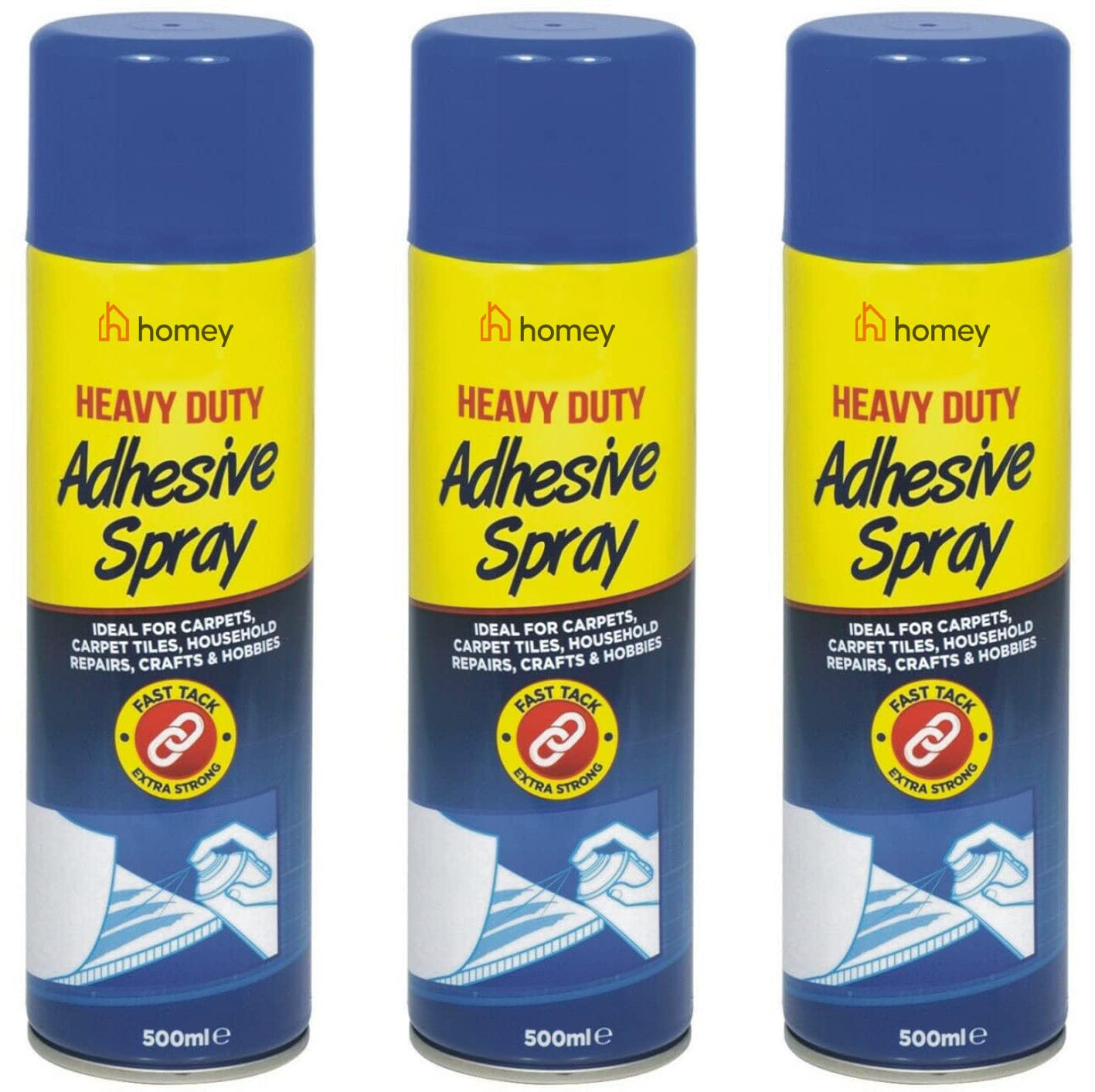 Heavy Duty Adhesive Glue Spray 3 X 500ML Can Aerosol Spray Ideal For Carpets, Carpet Tiles, Household Repairs, Crafts & Hobbies Quick Drying Extra Strong Glue