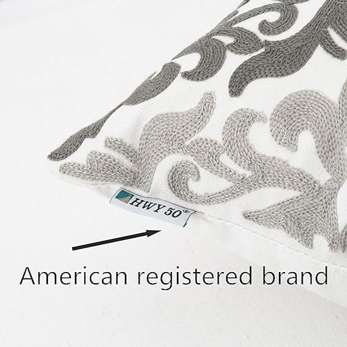 Miniatura 5 de HWY 50 - Fundas decorativas para almohadas bordadas grises de 18 x 18 pulgadas, paquete de 2, funda de almohada de algodón para sofá, sofá cama,