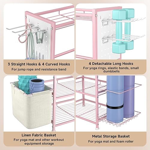 Miniatura 6 de Estante para mancuernas, almacenamiento de gimnasio en casa para pesas rusas, esterilla de yoga y equipo de entrenamiento de fuerza, estante de