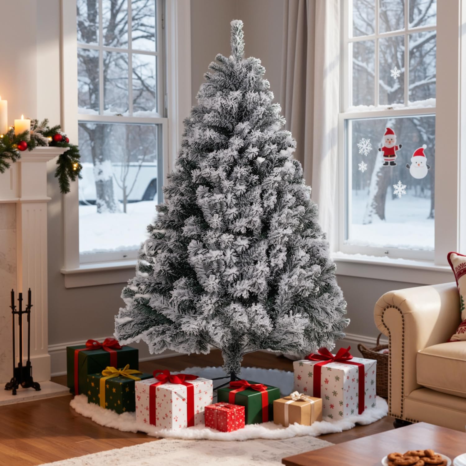 120cm Weihnachtsbaum mit Schnee Beflockt | Künstlicher Tannenbaum & Christbaum mit 340 Spitzen | Frosted Look für Weihnachtsdeko | Schnellaufbau Klappdesign,Feuerresistent