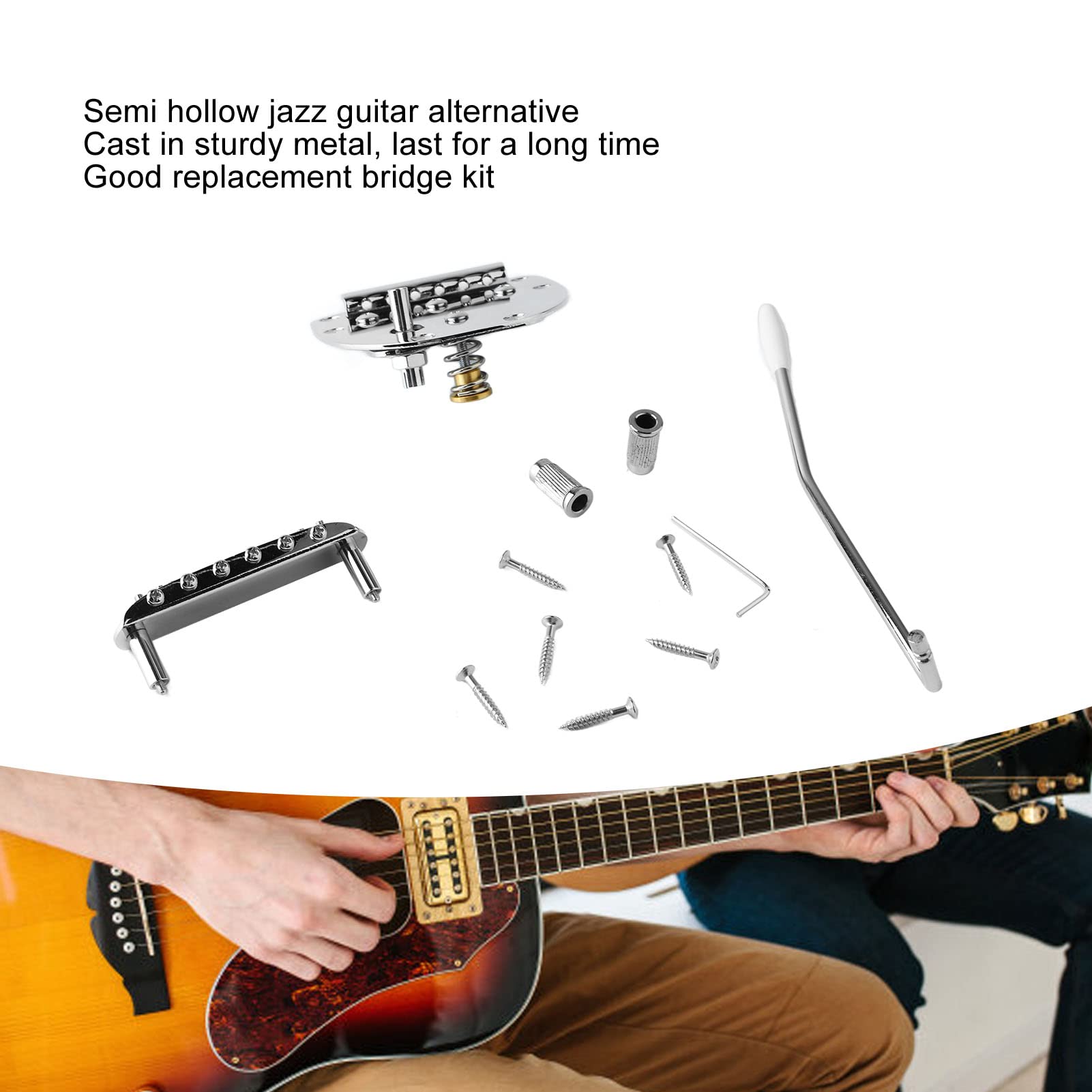 Kit di sostituzione in metallo jazz elettrico cordiera per ponte per chitarra con accessori per viti Aggiornamento robusto e duraturo per gli amanti della musica con chitarra jazz