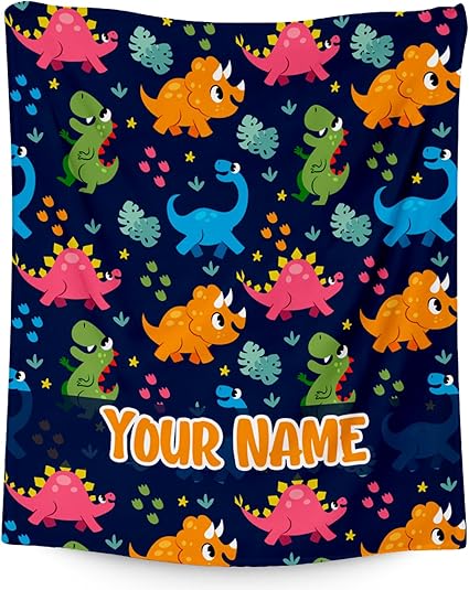Custom Dinosaur Blanket for Boys - Colorful Soft Fuzzy Throw Gifts - 50x60 Inches Cute Blankets for Couch & Office