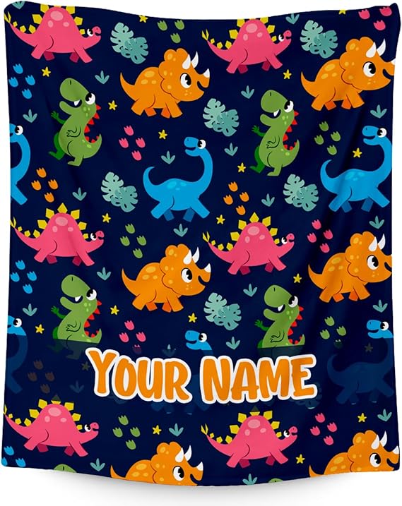 Custom Dinosaur Blanket for Boys - Colorful Soft Fuzzy Throw Gifts - 50x60 Inches Cute Blankets for Couch & Office