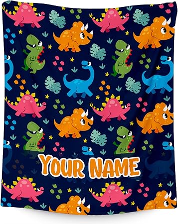 Custom Dinosaur Blanket for Boys - Colorful Soft Fuzzy Throw Gifts - 50x60 Inches Cute Blankets for Couch & Office