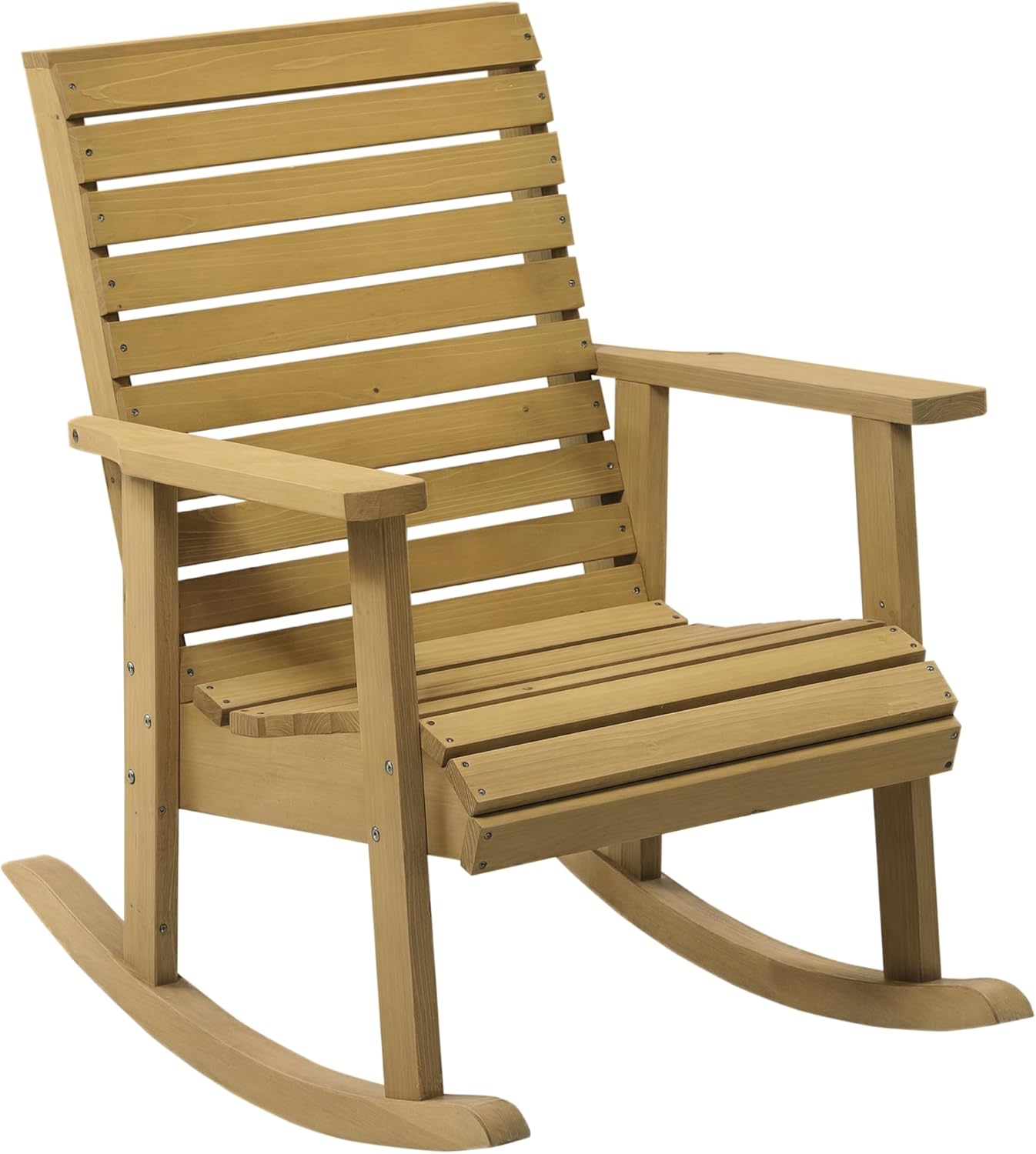 Outsunny Wooden Outdoor Rocking Chair, Traditional Slatted Wood Rocker Chair with Armrests and High Backrest for Indoor & Outdoor, Light Brown