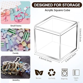 Tuanse 40 Pcs Acrylic Box with Lid Clear Small Acrylic Box Plastic Square Cube with Lid Mini Containers Display 2.2 x 2.2 x 2.2 Inch for Candy Pill Tiny Jewelry Toys Gifts