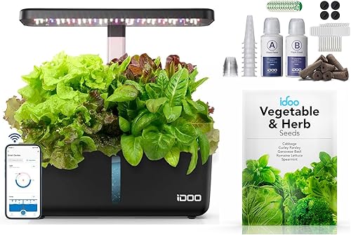 iDOO Sistema de cultivo hidropónico con paquete de semillas de hierbas vegetales, kit de germinación de plantas de jardín interior WiFi con luz LED