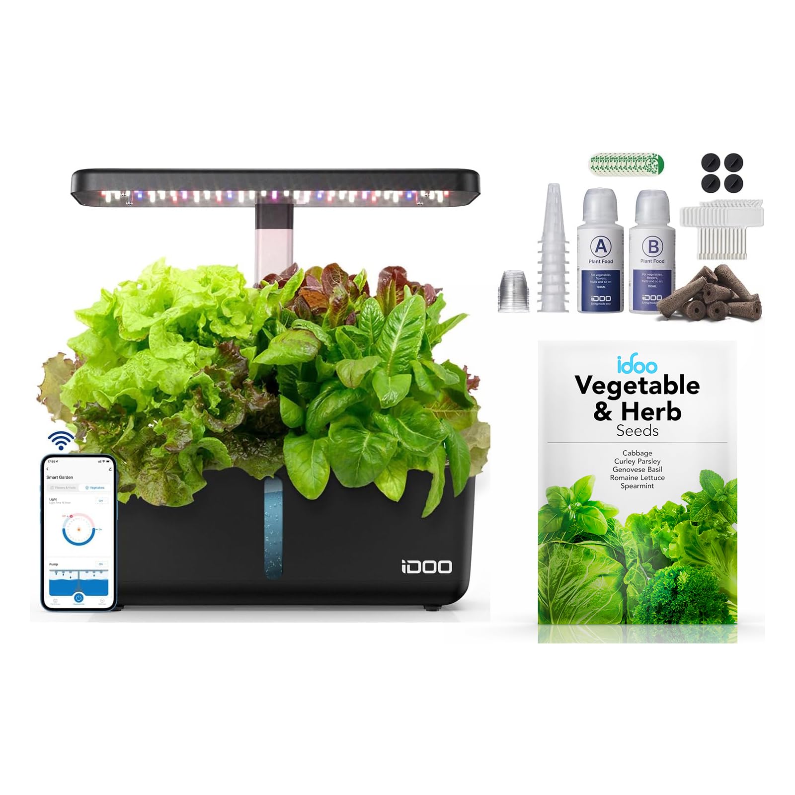 iDOO Hydroponics Growing System Kit 8Pods with Vegetable Herb Seed Bundle, Indoor Garden with LED Grow Light, Gifts for Mom Women, Pump, Auto-Timer, Smart Garden, Adjustable Height Up to 13.6"