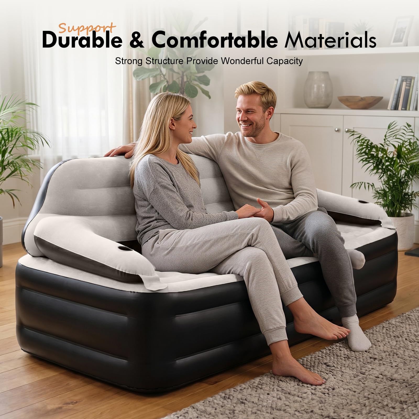 DIMAR Garden Colchón Inflable para sofá Cama de tamaño Individual con Respaldo y Bomba, sofá Inflable