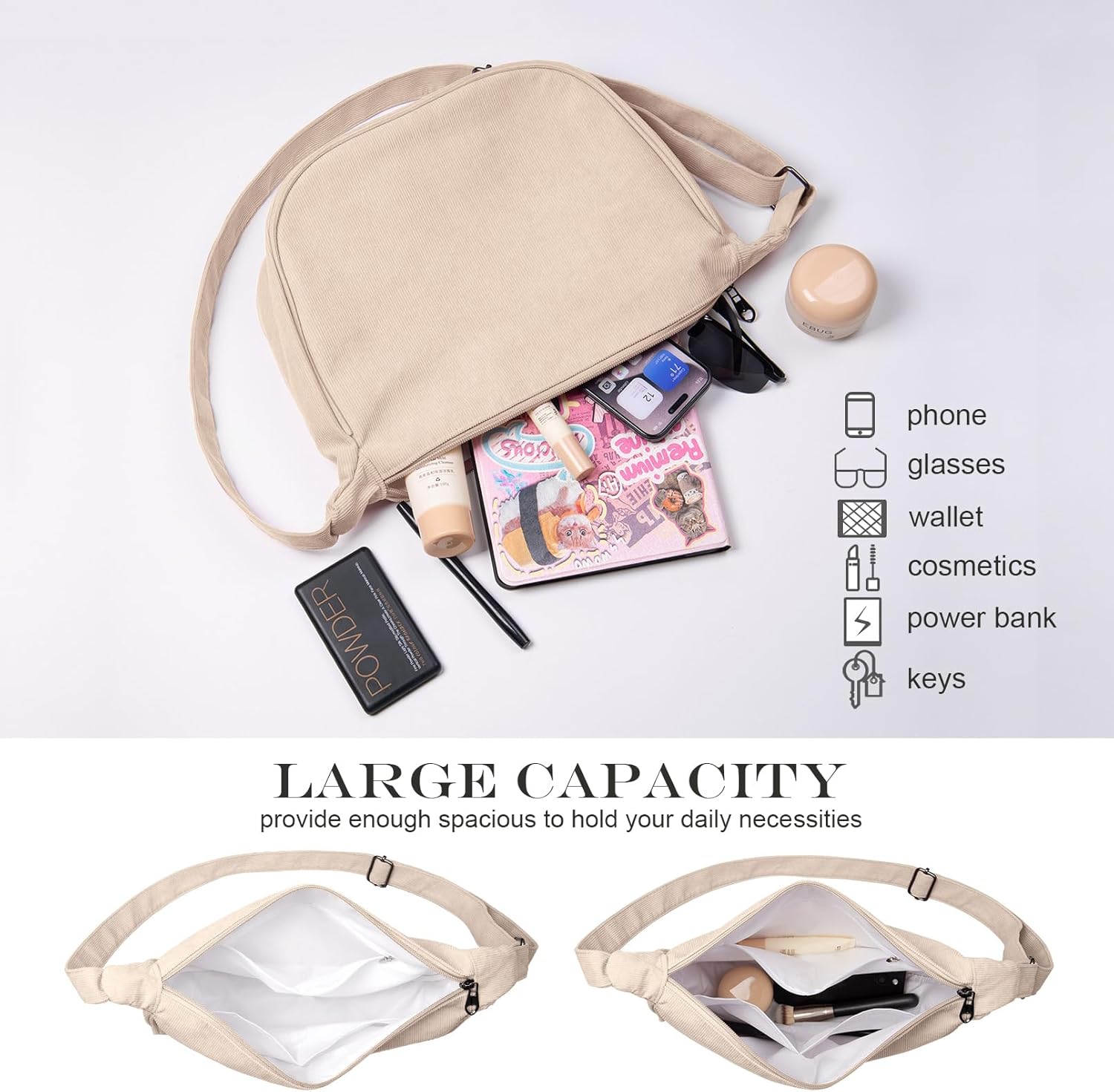 FITDON Corduroy Crescent Crossbody Bag for Women Men, Small Sling Hobos Dumpling Bag Crescent Purse - Image 4