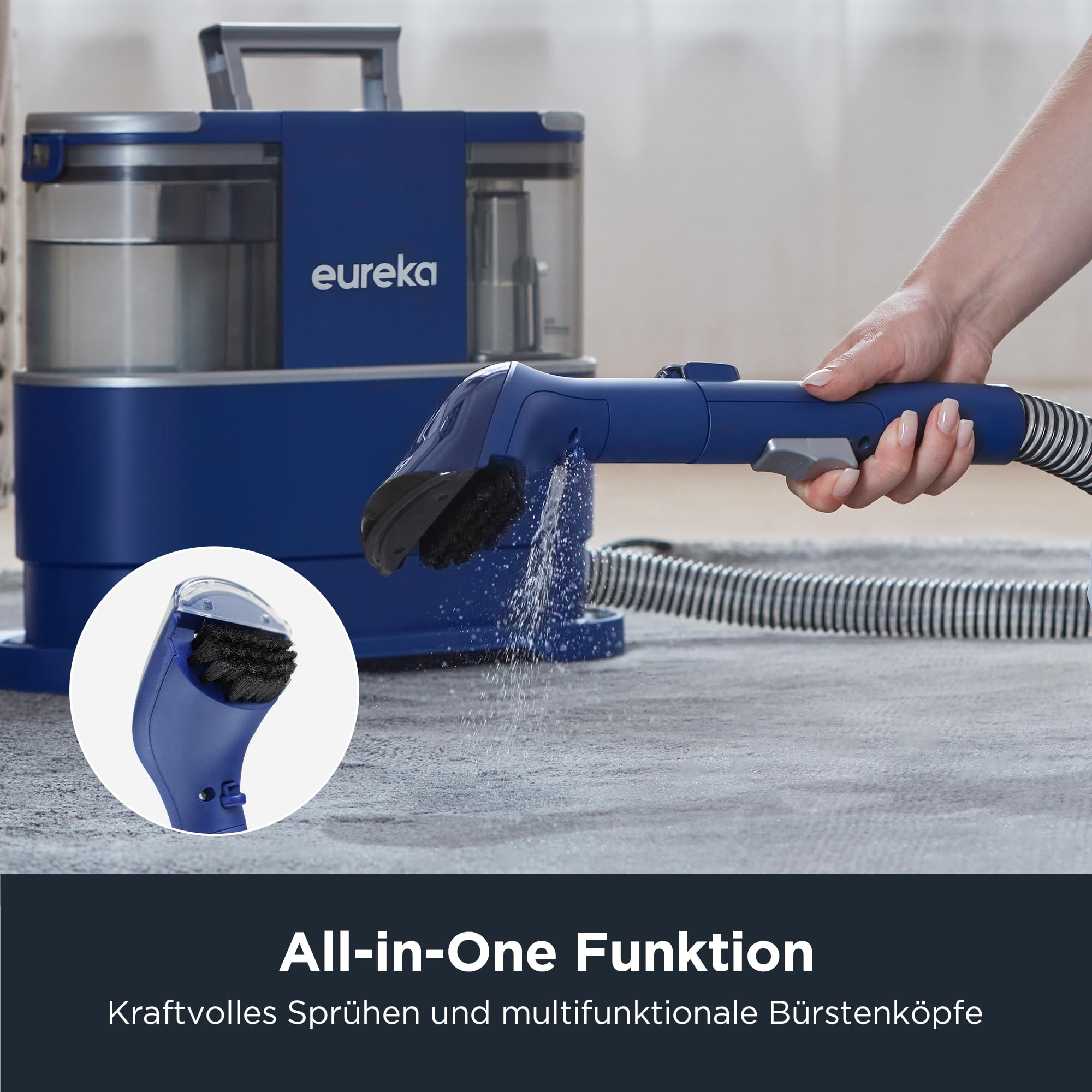 Eureka NEY100 Waschsauger, Teppichreiniger, Polsterreiniger | für Sofa, Vorleger, Polster, Auto | Nass-Trocken-Sauger mit starker Saugkraft 12500Pa, 82dB, 1,5L großer Wassertank mit Reinigungsformel