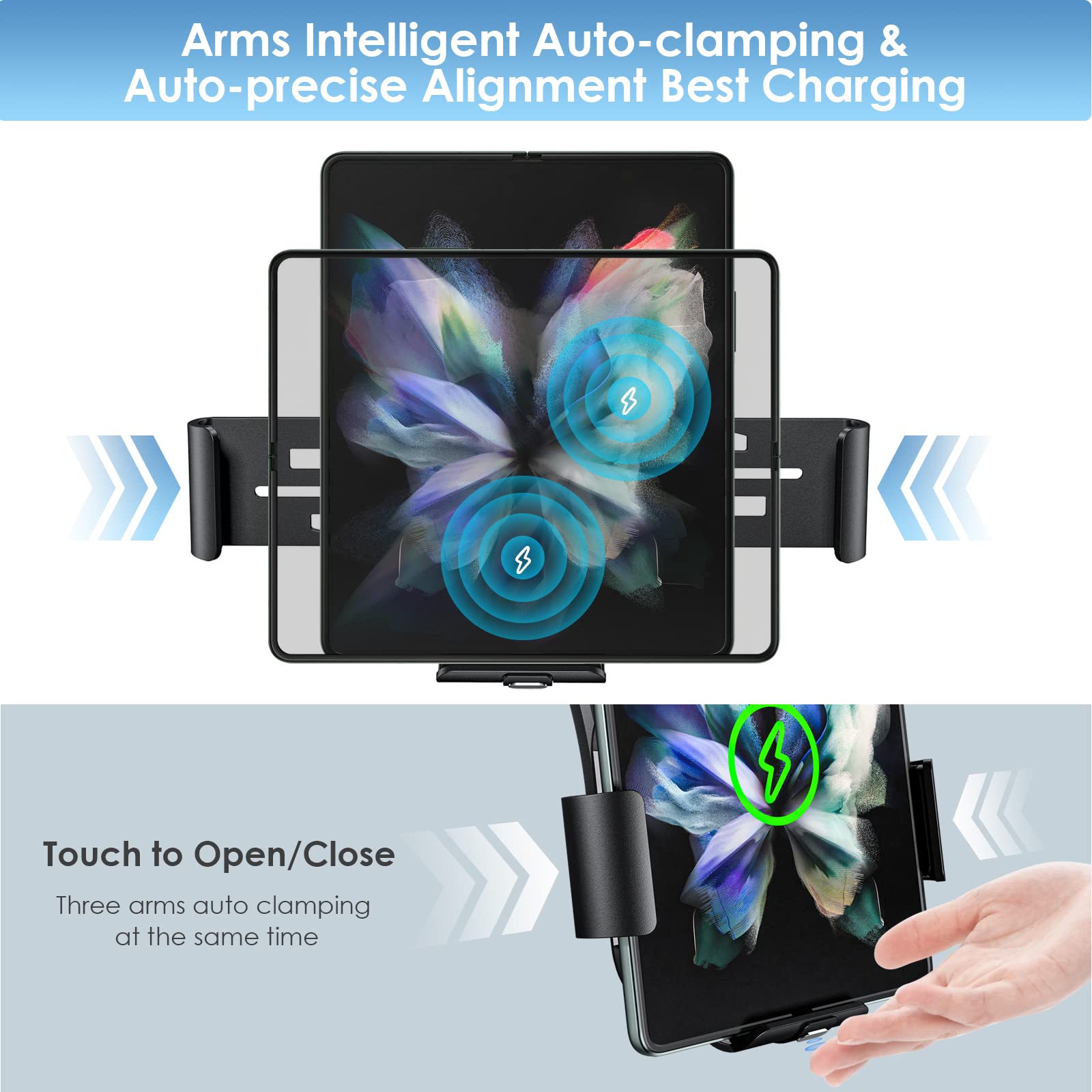 Qoosea Qi 15W Caricatore Wireless Auto, Doppia Bobina Caricabatteria da Auto Senza Fili Supporto Telefono per Bocchette e Cruscotto, Porta Cellulare Auto per Samsung Z Fold 4/3/2 iPhone Xiaomi Huawei