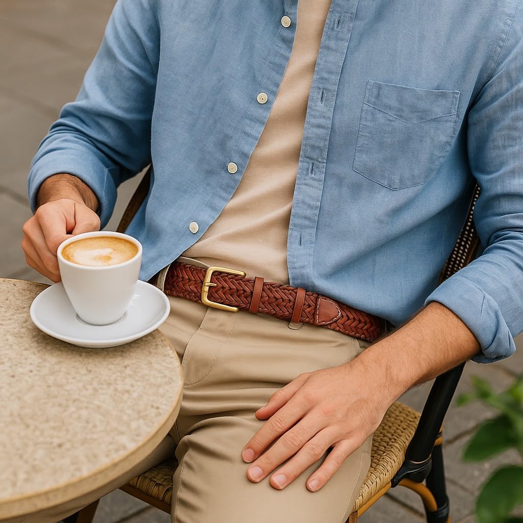 F&L CLASSIC Leather Braided Belts for Men - Mens Casual Woven Leather Belt for Dress Pants - Image 6