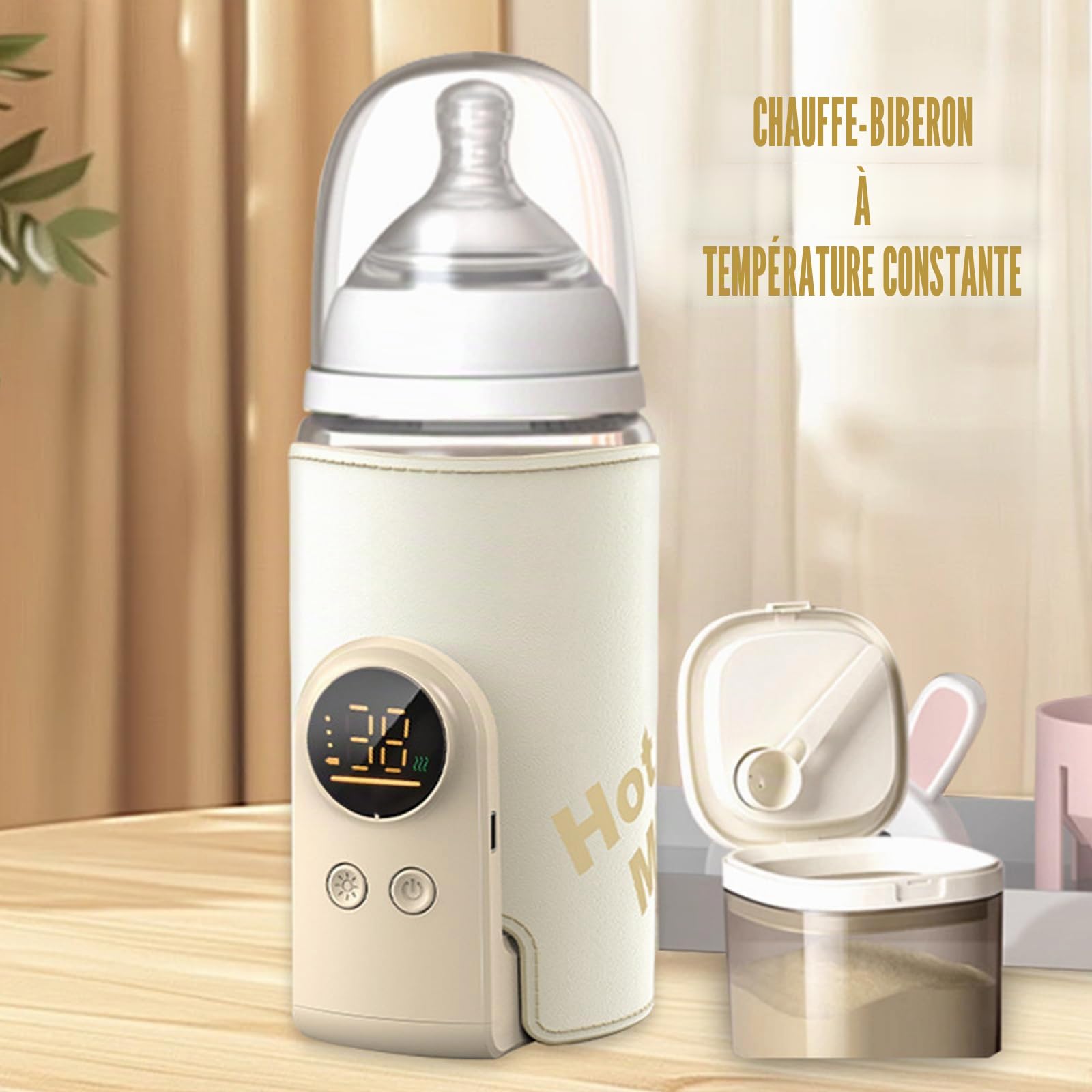 Chauffe Biberon Nomade, Chauffe Biberon Portable Sans Fil avec Écran LCD et Contrôle Intelligent, 8000 mAh, 6 Niveaux de Température Réglable pour Lait et Aliments Bébé en Voyage Voiture
