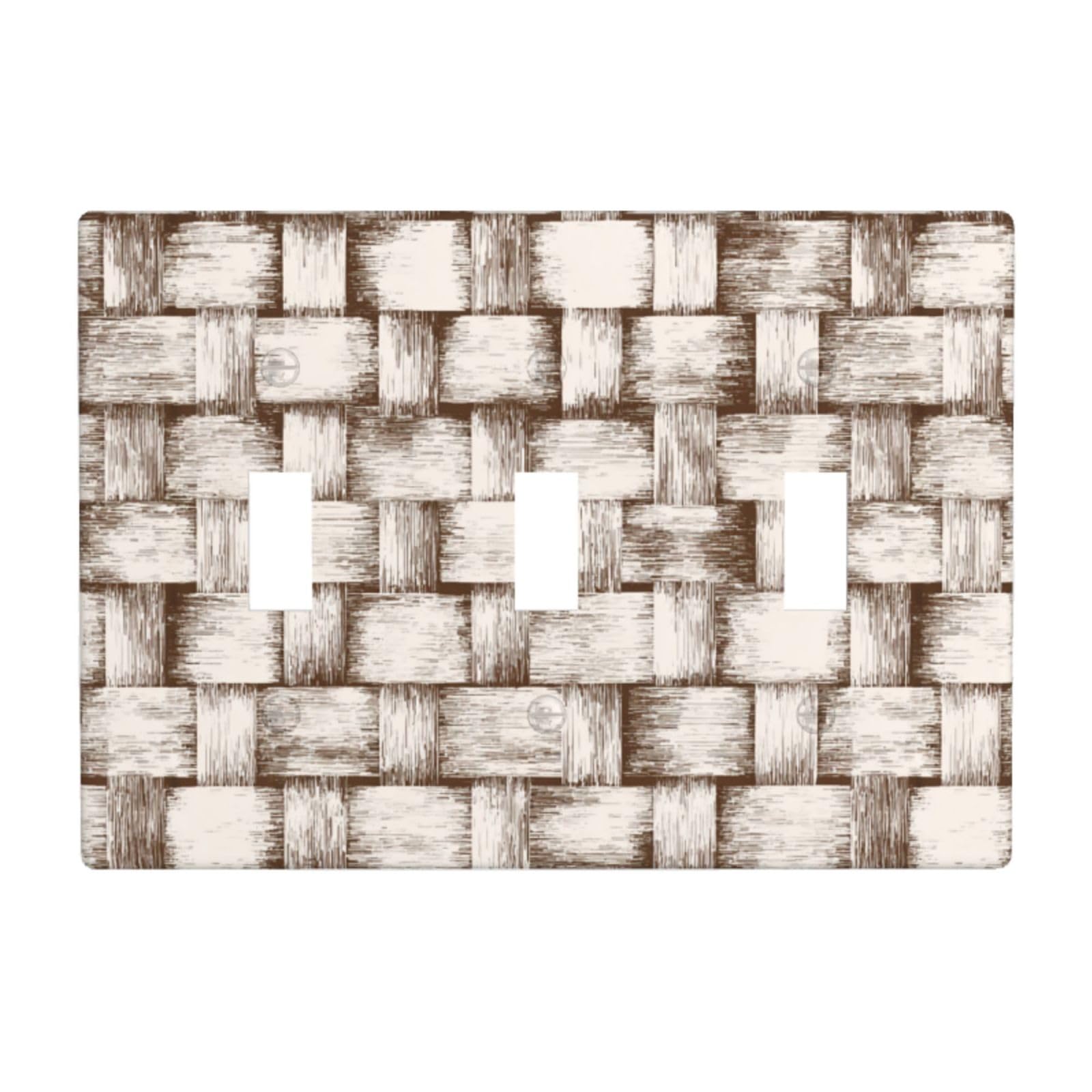 Woshuwo White Narrow Basketweave On Cream Light Switch Covers 3 Gang Triple Toggle Wall Plate Switchplate Electrical Faceplate For Bathroom Kitchen Bedroom Decor
